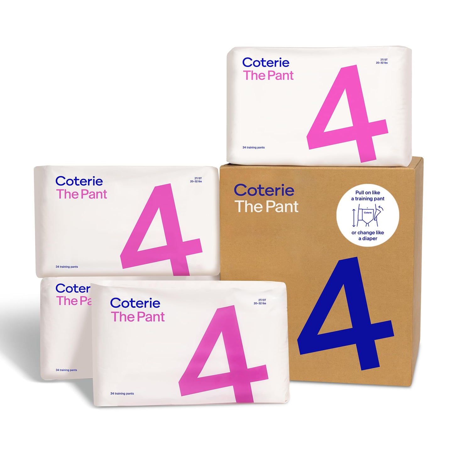 Coterie The Pant, Size 4, Refastenable Training Pants for Sensitive Skin, Hypoallergenic, Super Absorbent Overnight Leak Protect