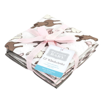 Hudson Baby Unisex Baby Flannel Washcloths, Farm Friends Pink 12Pk, One Size