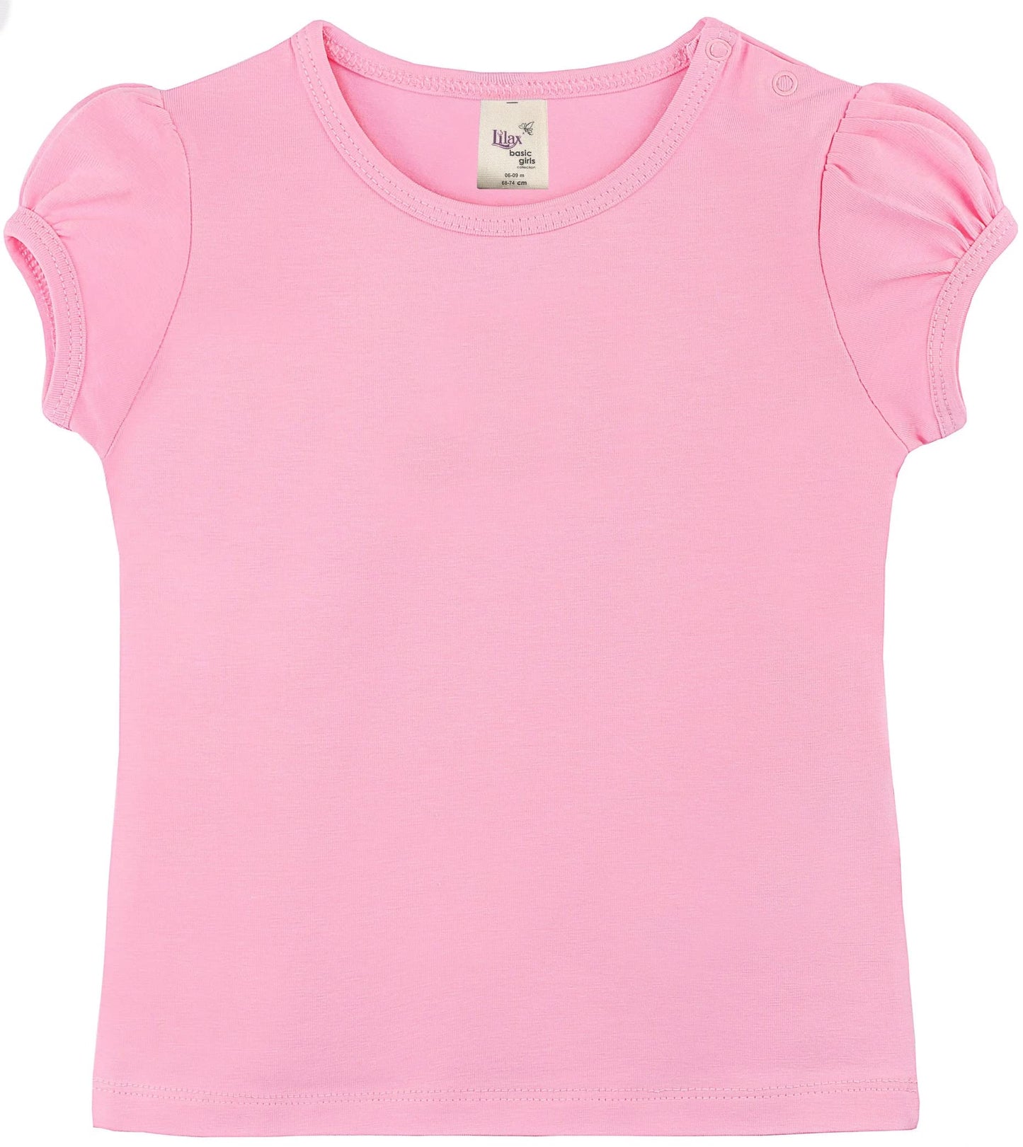 Lilax Baby Girls' Basic Short Puff Sleeve Round Neck T-Shirt 18-24 Months, Pink