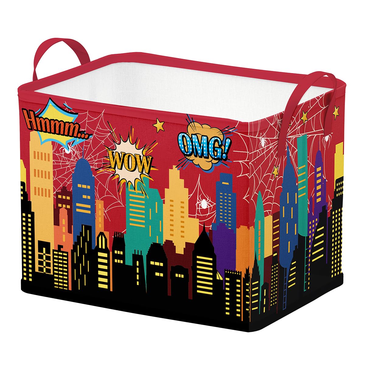 Runtoo Spider Web Nursery Decor Books Baby Basket Comic City Skyline Hero Baby Shower Decorations Gift Basket Toddler Toy Box Ch