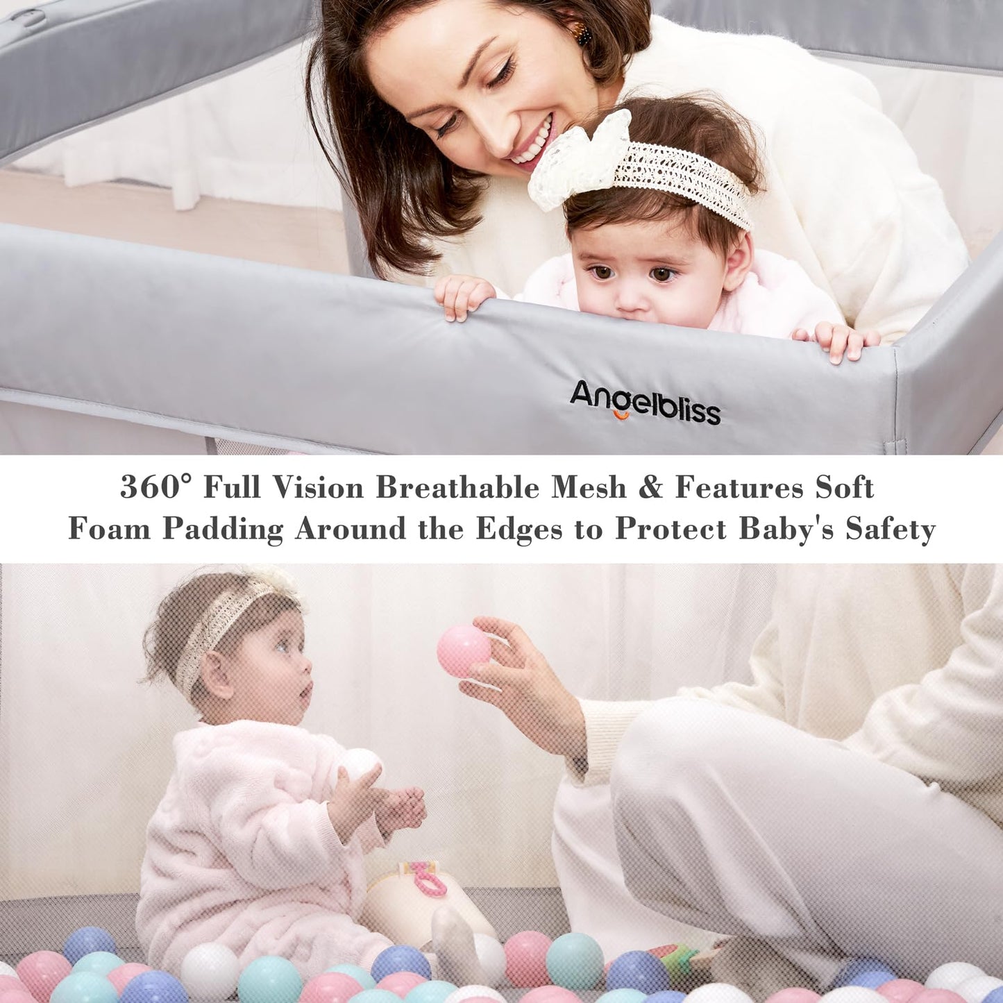 Foldable Baby Playpen 50'  50', Out-Of-The-Box Ready Playpen For Babies And Toddlers, Portable Play Yard With Breathable Mesh