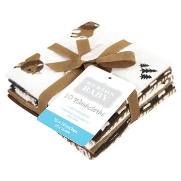 Hudson Baby Unisex Baby Flannel Cotton Washcloths, Wild Buffalo 10 Pack, One Size