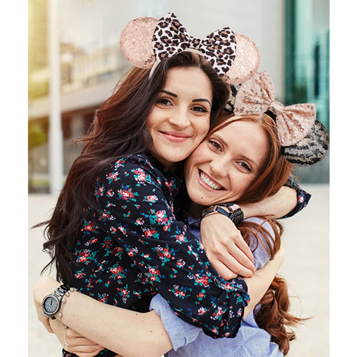 Rcjera Mouse Ears Glitter Headbands For Kids, Girls, Women - 2 Pcs Bow Headbands For Cosplay, Birthday, Christmas Parties