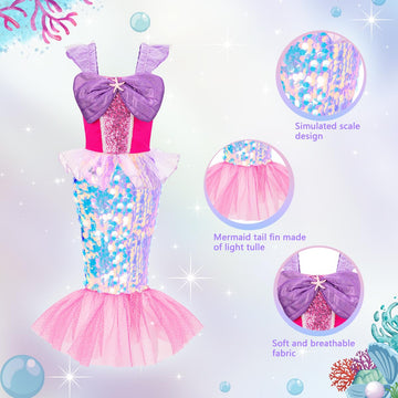 Meland Princess Dress Up For Girls 3-8, Mermaid Dress For Girls With Bag, Dress Up Clothes For Girls Halloween Costume