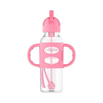 Dr. Brown'S Milestones Narrow Sippy Straw Bottle With 100% Silicone Handles, 8Oz/250Ml, Pink, 1 Pack, 6M+