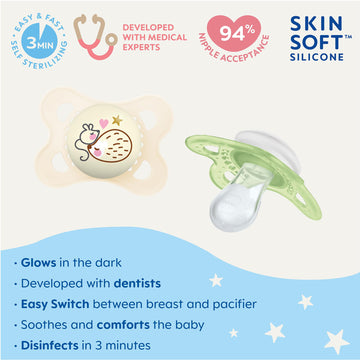 Pacifier, 0-6 Months, Night Collection, Unisex 2-Count