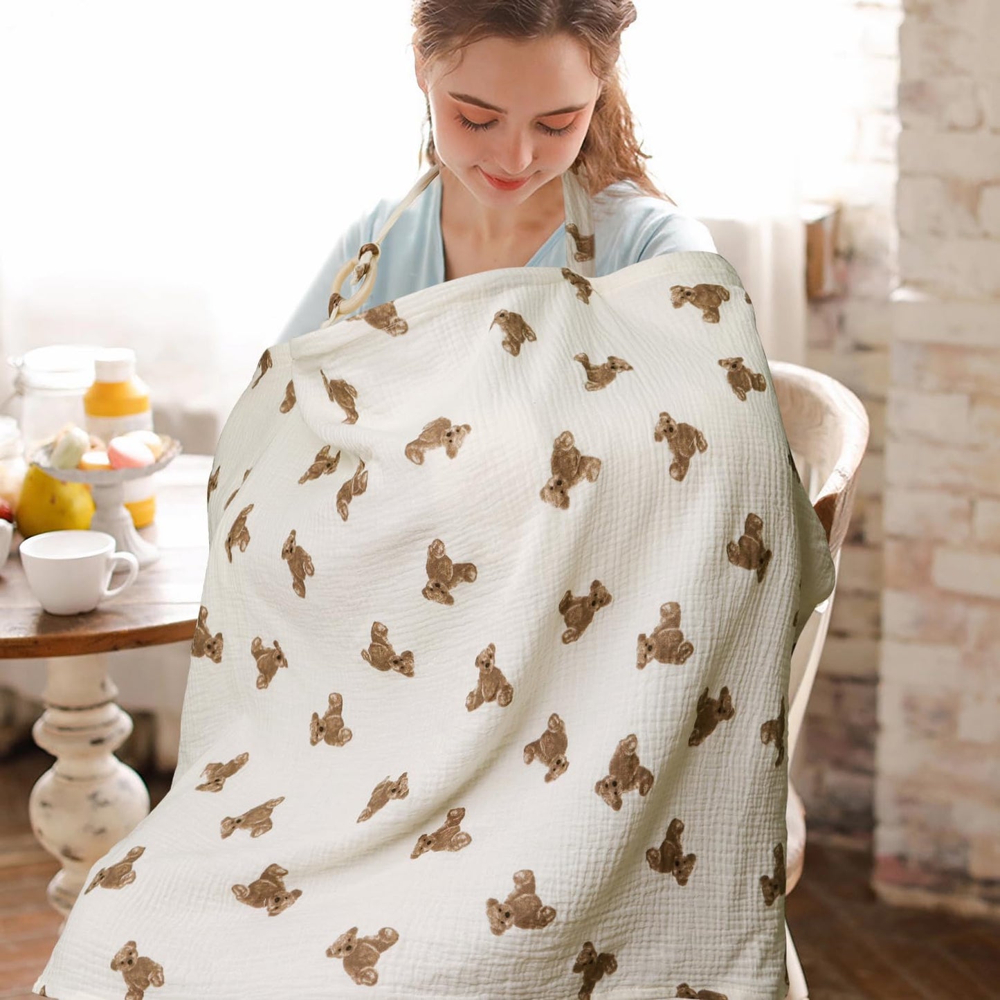 Muslin Nursing Cover For Baby Breastfeeding, Breathable 100% Cotton Breastfeeding Cover With Rigid Hoop For Mother Nursing Apron