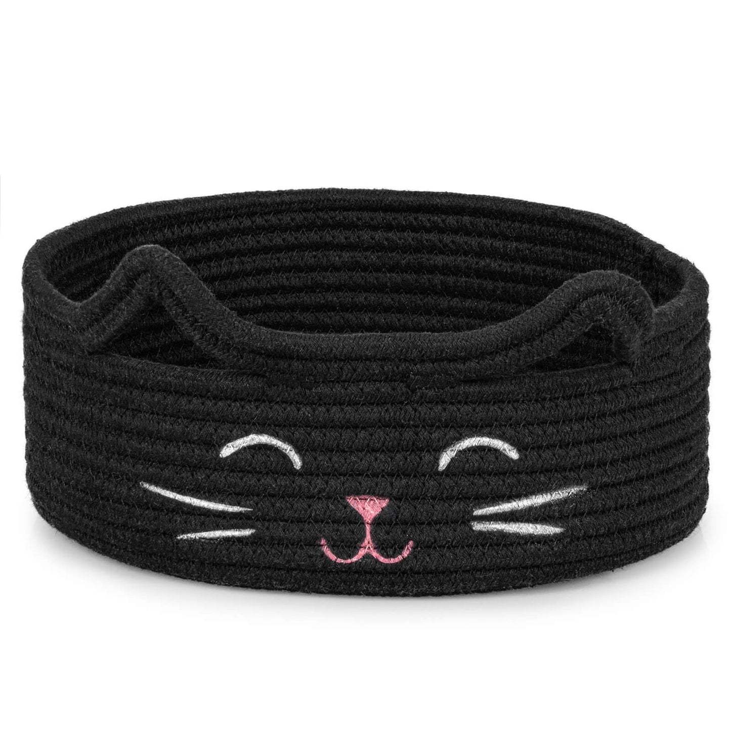 ZLG Black Cat Storage Bin, Shallow Basket for Table Organization, Bathroom Towel Basket, 9.8 x 4 Inches