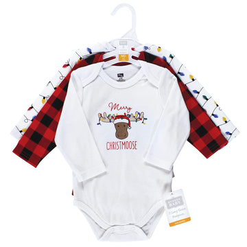 Hudson Baby Unisex Cotton Long-Sleeve Bodysuits And Toddler T-Shirt Set, Christmoose, 3-6 Months Us