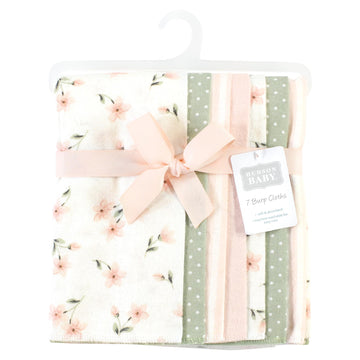 Hudson Baby Unisex Baby Cotton Flannel Burp Cloths, Pink Dainty Floral 7 Pack, One Size