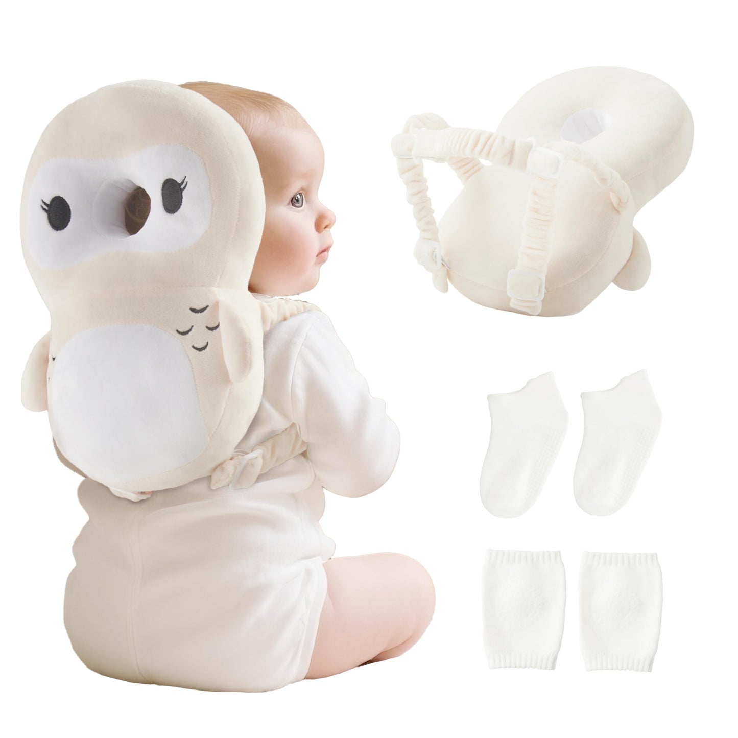 Fortella Baby Head Protector Backpack with Socks and Knee Pads - Adjustable Safety Pillow for Crawling Toddlers 5-12 Months, Sof
