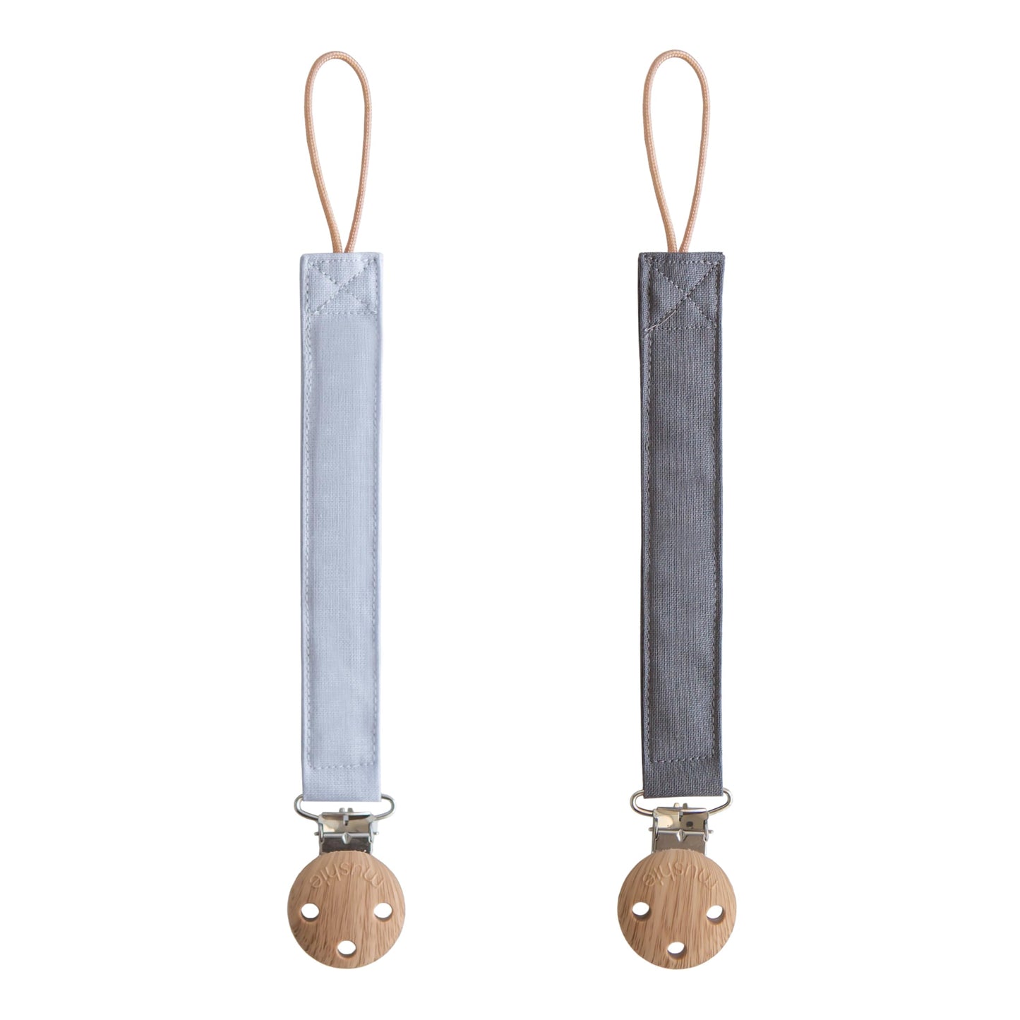 mushie Linen Baby Pacifier Clip Holder | Soft Fabric Strap, 2-Pack (Powder Blue/Deep Sea)