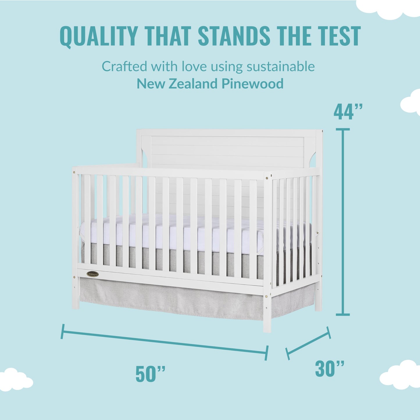 Dream On Me Cape Cod 5-In-1 Convertible Crib In White, Greenguard Gold Certified, 55X30X44.5 Inch (Pack Of 1)