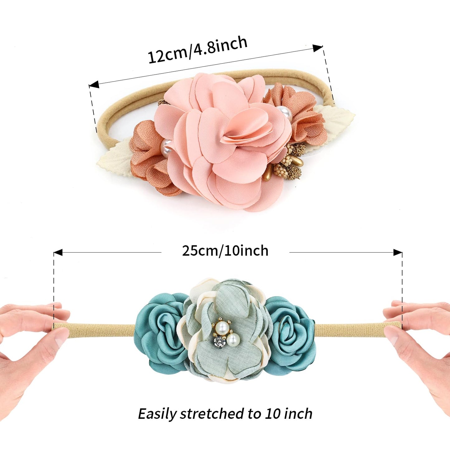 Cinaci 5 Pieces Super Stretchy Soft Nylon Flower Headbands Pearl Floral Tiaras Crowns Hairbands Hair Accessories For Baby Girls