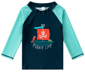 Toddlers And Baby Boys' 3-Piece Swimsuit Trunk Rashguard Set And Sun Hat Swimwear Bathing Suit Sunsuit Swim Shirt Upf 50+ Pirate