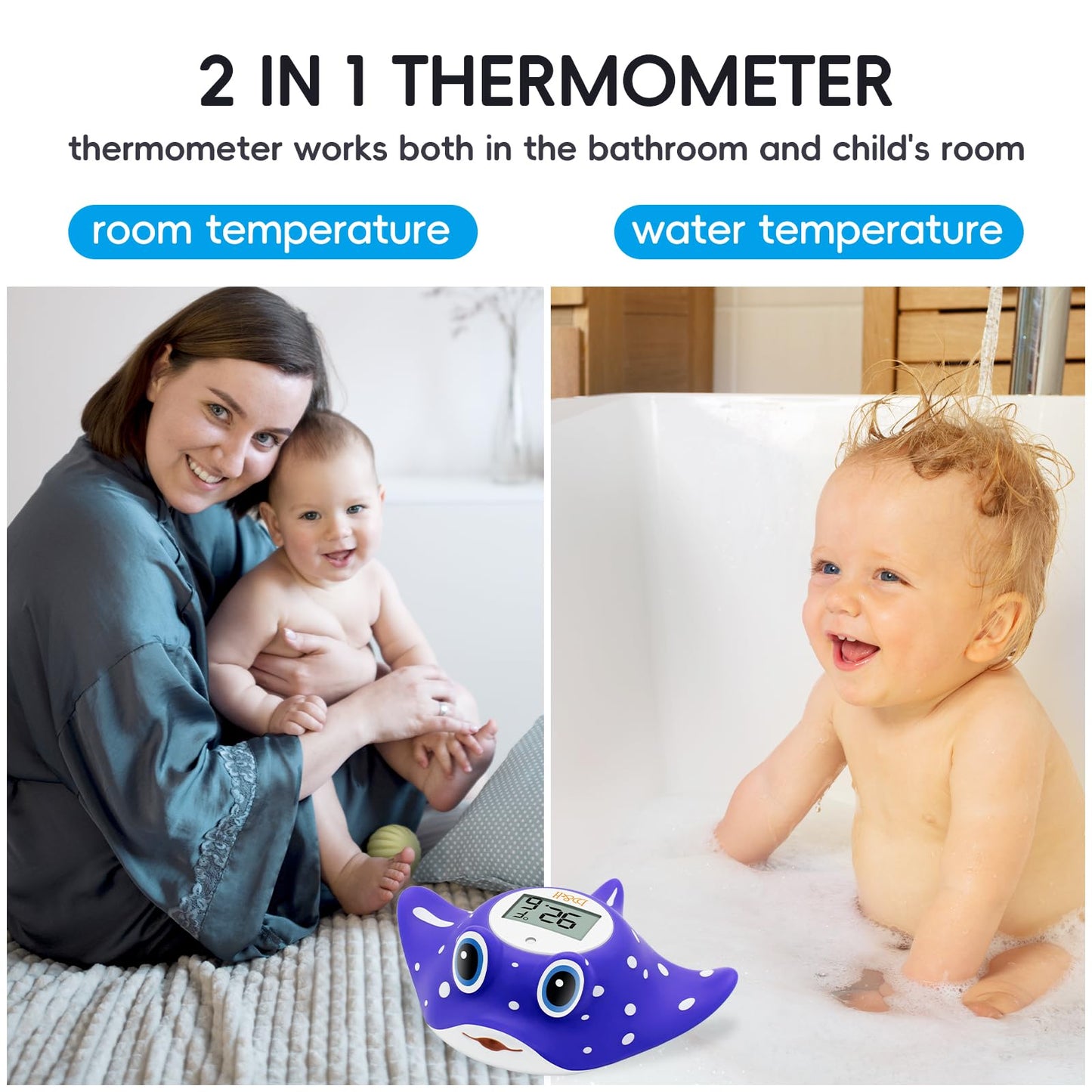 B&H Baby Bath Thermometer - Instant Read Digital Thermometer For Infant Bathtub And Room, Measure Newborn Water Temperature, Saf