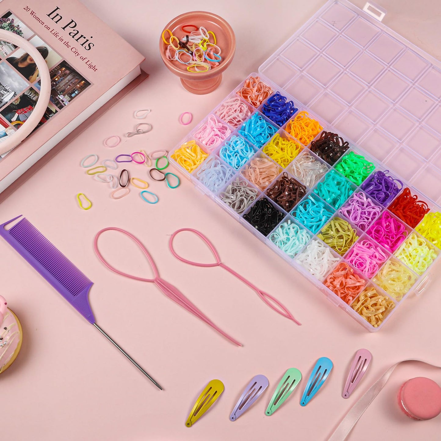32 Colors Rubber Bands For Hair 2000 Pieces Small Elastic Baby Hair Ties With 8 Hair Styling Tools Mini Hair Accessories For Gir