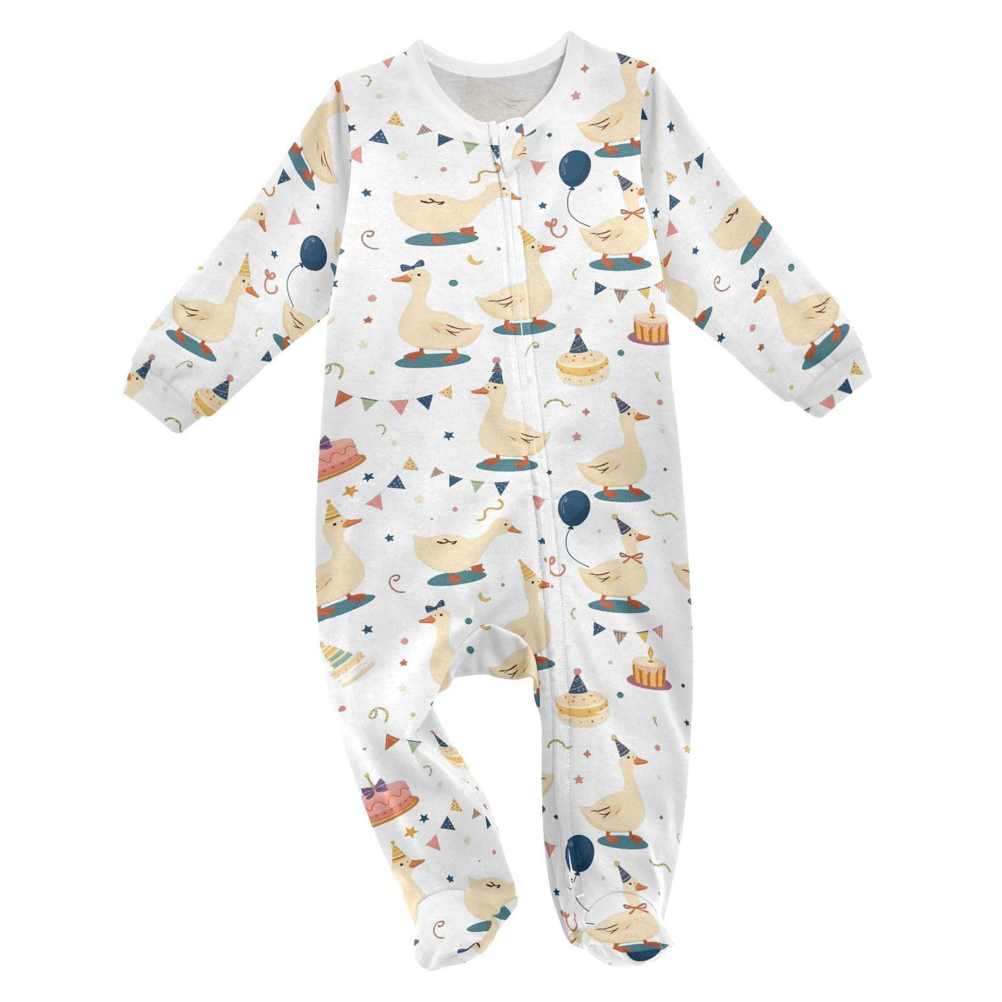 Dussdil Birthday Goose Duck Cakes Baby One-Piece Footies Newborn Rompers Pajamas Cotton Footed Pjs for Sleep Play Boys Girls 3M