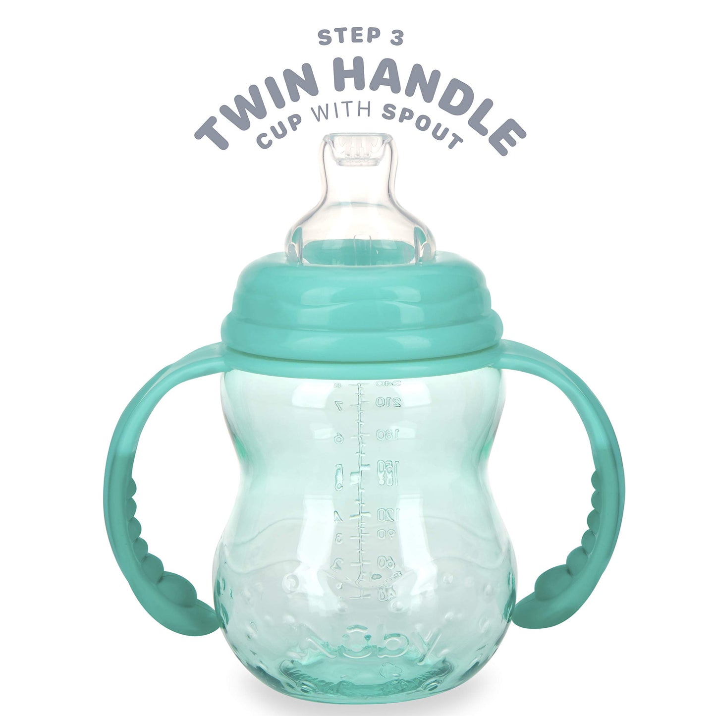 Nuby 3 in 1 Baby Bottle to Training Sippy Cup - 8 Oz Toddler Cups Spill Proof with Soft Spout, Nipple & Removable Grip Handles -