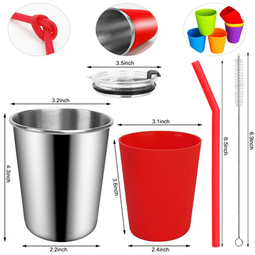 Ewsnmata Kids Cups With Lids Spill Proof, Stainless Steel Sippy Cups With Sleeve, 12Oz Toddlers Straw Tumbler For School, 6 Pack