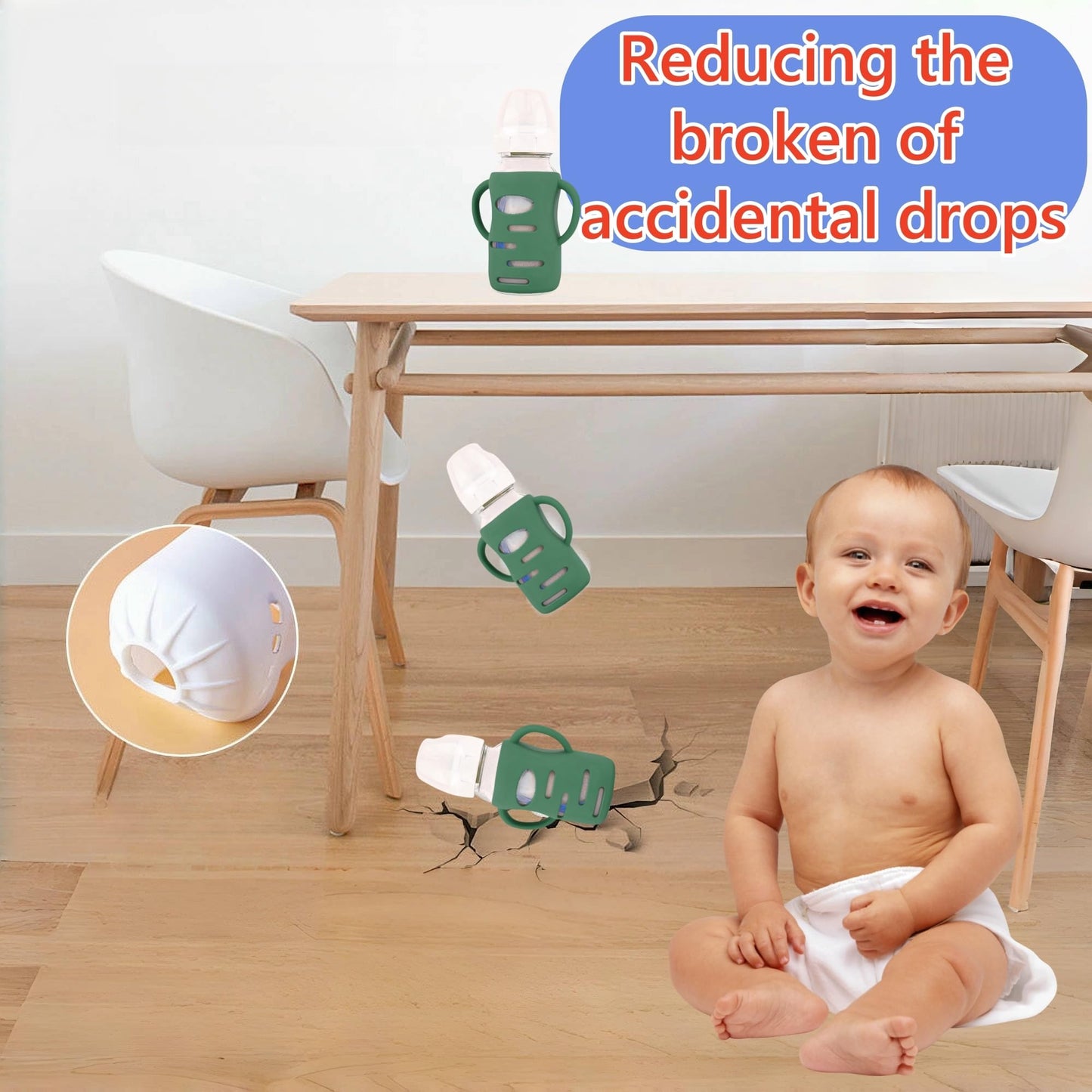 Frezonika 3 Pack Silicone Sleeves Compatible With Dr Brown Wide-Neck Glass Baby Bottles 5Oz,9Oz, 100% Silicone Handles For Sippy