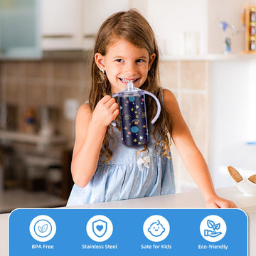 Rommeka Sublimation Sippy Cup Blank, 4 Pack 12Oz Kids Sublimation Tumblers With Straws, Insulated Straight Tumbler With Handle A