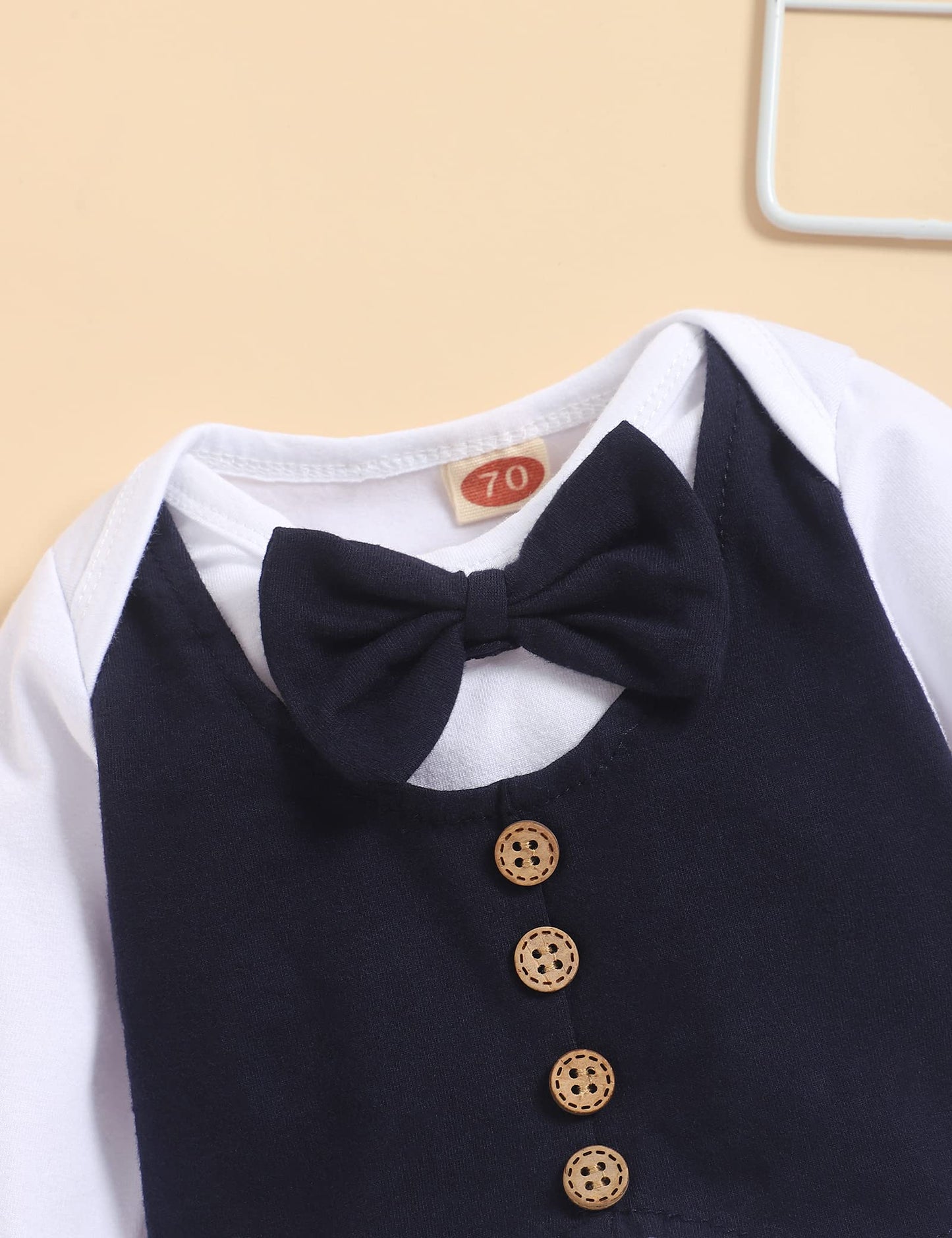 Crazyme Newborn Baby Boy Clothes Gentleman Outfits Long Sleeve Romper Bowtie Tuxedo Suit (Blue, 3-6 Months)