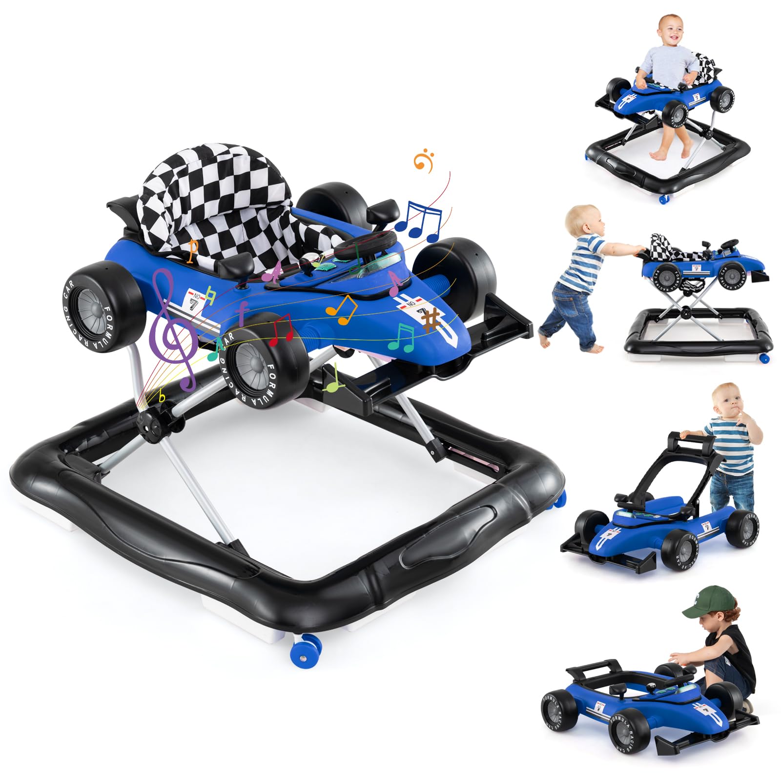 Honey Joy Baby Walker, 4-In-1 Foldable Infant Activity Push Walker, Toddler Car Walker With Adjustable Heights, Music, Lights, P