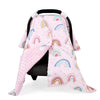 CARUILI Pink Car Seat Cover Baby, Peekaboo Opening Carseat Covers Baby Girl, Breathable Minky Infant Car Seat Canopy, Multi-Use