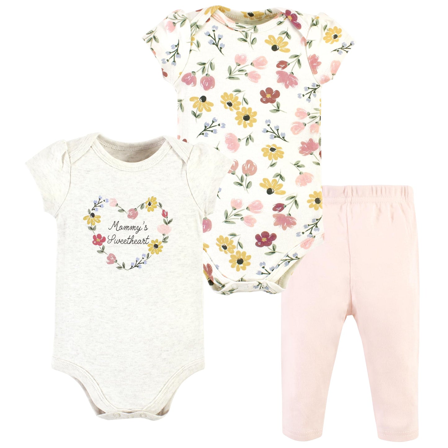 Hudson Baby Unisex Baby Cotton Bodysuit and Pant Set, Soft Painted Floral Short-Sleeve, 9-12 Months