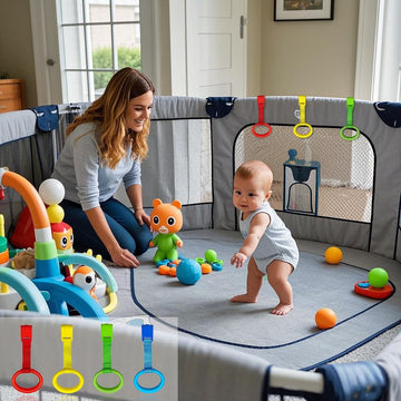 Baby Pull Up Rings,Standing Walker Crib Tool 4 Pieces Playpen Crib Hook Ring Help Baby Stand Universal Walking Training Tool