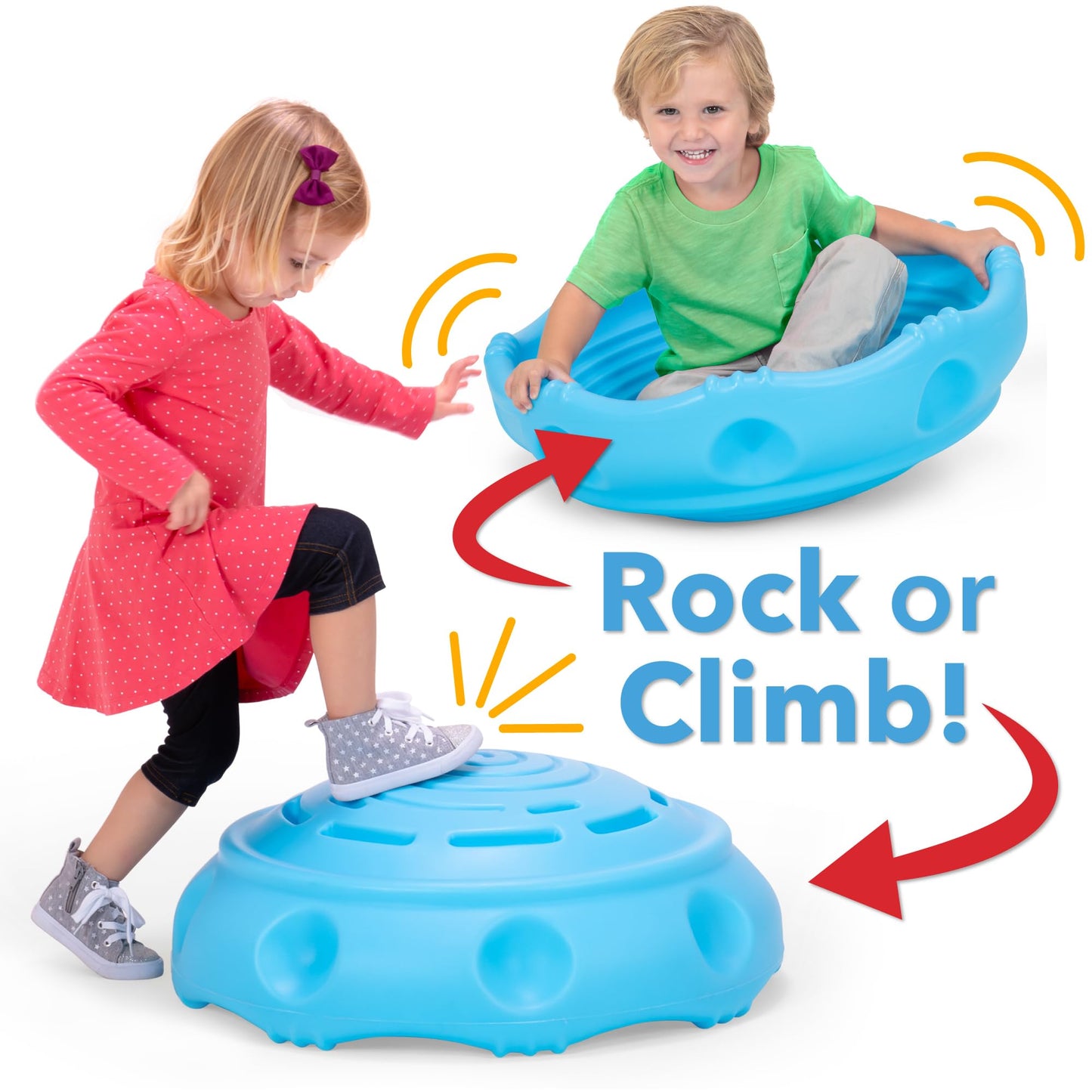 Simplay3 Two Sided Rock Around Wobble Disk And Climbing Dome For Toddlers And Kids - Rocking And Climbing - Indoor/Outdoor - Blu