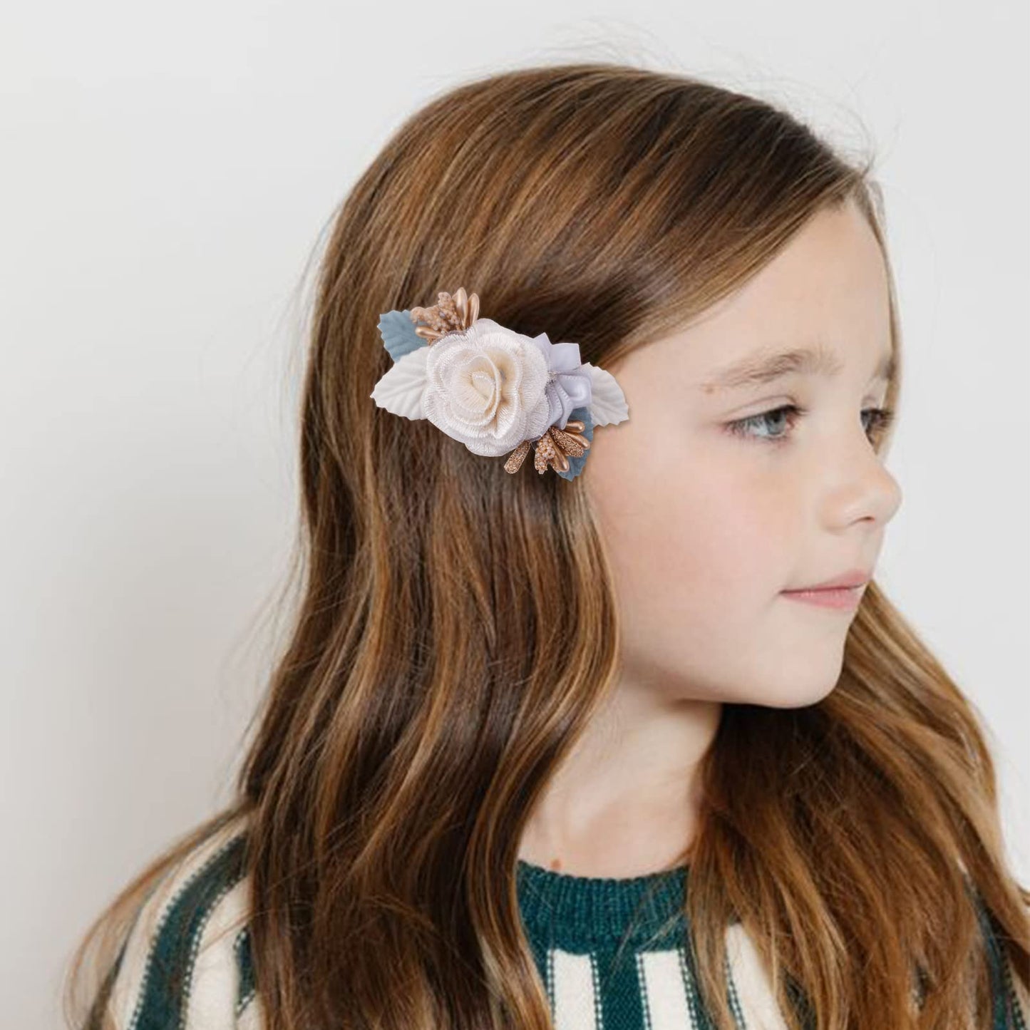 Flower Hair Clips Set - 3Pcs Floral Bowknots Hair Bow Accessories With Boutique Fully Lined Alligator For Baby Girl Toddles Teen