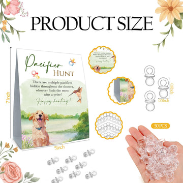 Guawubiang Pacifier Hunt Sign, Mini Pacifiers Baby Shower Game Set, 50Pcs White Mini Pacifiers Decor For Baby Shower, Cute Dog D