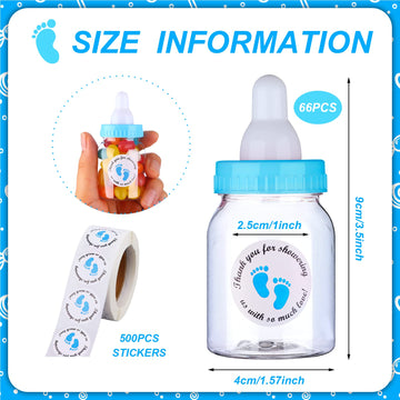 62 Pcs 3.5 Inch Baby Mini Milk Bottle Baby Shower Favor With 500 Adhesive Thank You For Showering Stickers, Small Plastic Candy