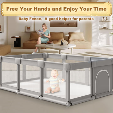 Xvishx Baby Playpen With Gate, 74''X50'' Large Playpen For Babies And Toddlers, Indoor Active Center, Baby Playard Play Pen Fenc