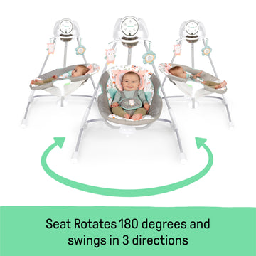 Ingenuity Inlighten 5-Speed Baby Swing - Swivel Infant Seat, 5 Point Safety Harness, Nature Sounds, Lights - Nally Owl