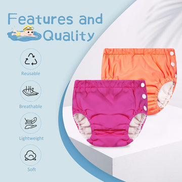 Durio Reusable Diapers Baby Washable Baby Swim Diapers Unisex Infant Swim Diaper Waterproof Baby Swimming Diaper Rose Orange 6-1
