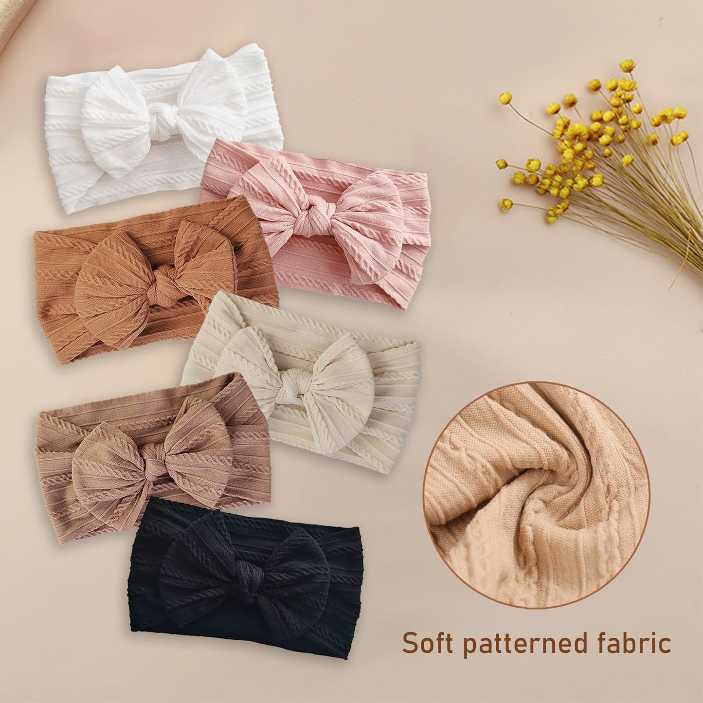 Fecawd 6Pcs Baby Headbands, Girls Headbands With Bows, Soft Stretchy Nylon Hair Bands Hair Accessories For Newborn Infant Toddle