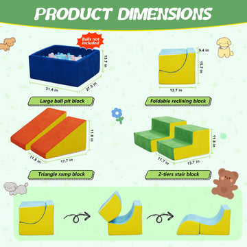 Moozhealth 6 Pieces Foam Climbing Blocks With Ball Pit,Kids Soft Play Climbing For Toddlers,Baby Climbing Toys Indoor,Modular Wa