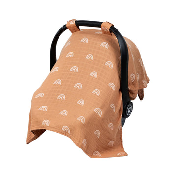 Meracorallo Muslin Baby Car Seat Cover, Boho Rainbow Infant Carrier Cover Lightweight Breathable Soft Carseat Canopy For Baby Bo