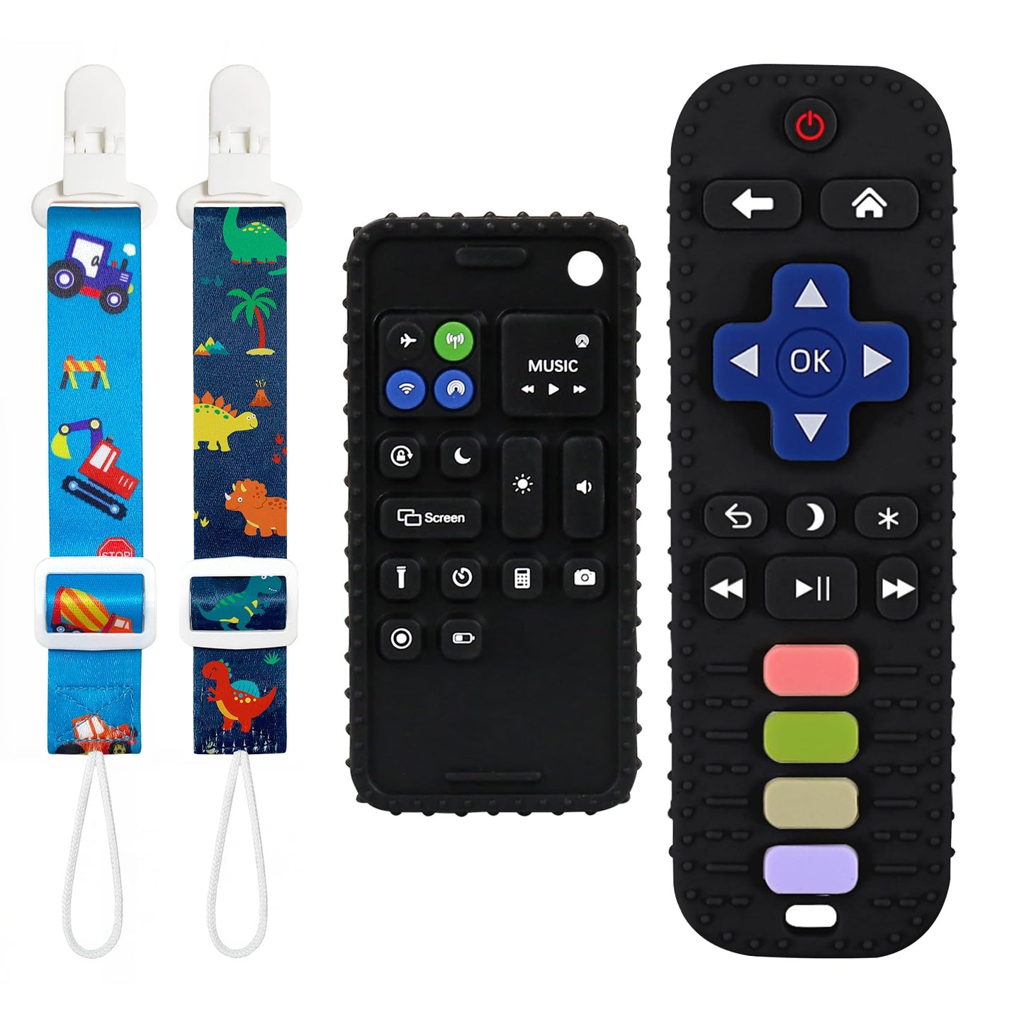 Kpblis Baby Teether Toys, 2 Pcs Remote Control Shape Teething Toys and Phone Shaped Teether for Baby, Silicone Teethers for Babi