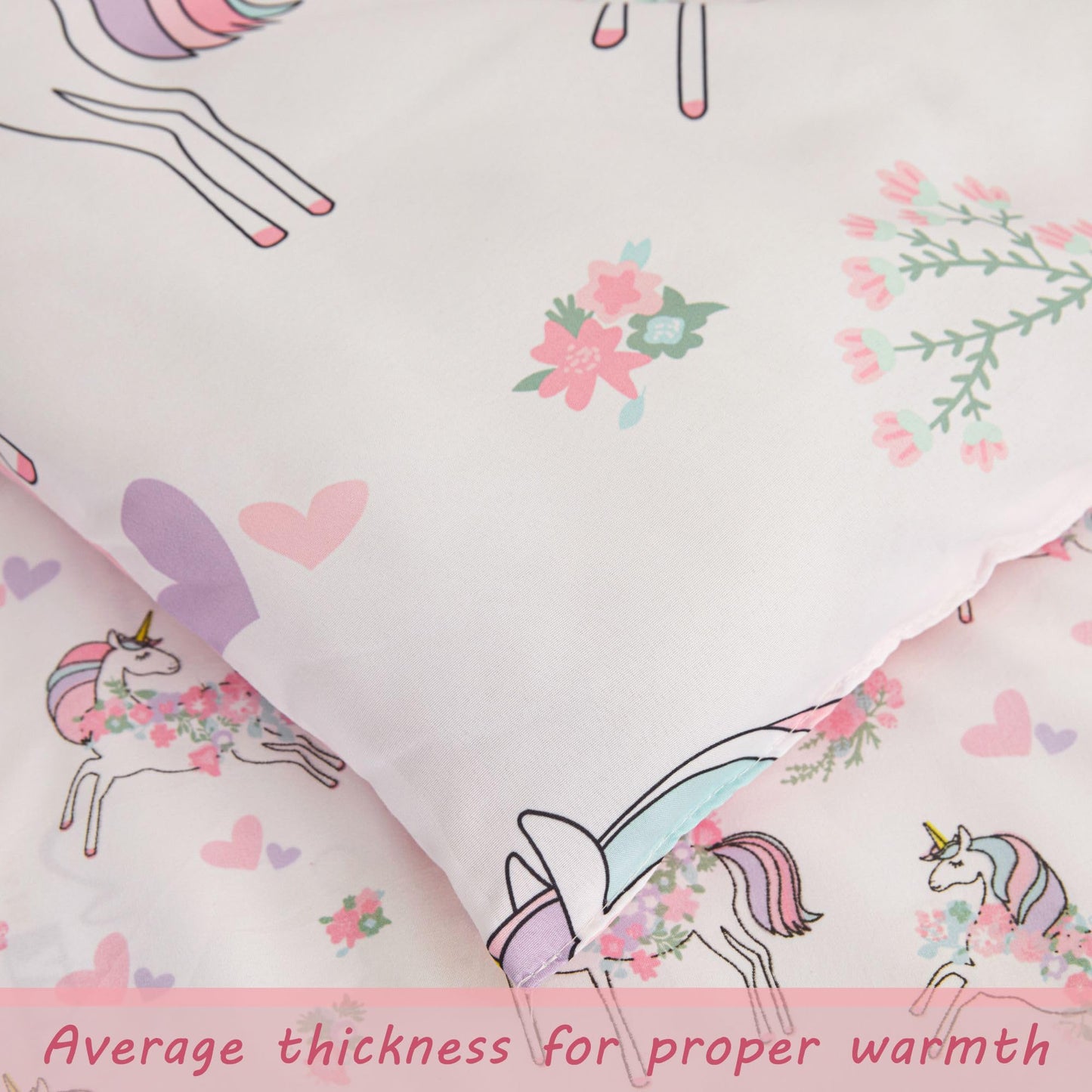 Viviland Unicorn Toddler Comforter Sets, Cute Girls Toddler Bedding Set, Soft Microfiber Toddler Bed Set