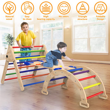 Triangle Climbing Toys, Foldable Climbing Triangle Ladder Toys With Ramp For Sliding Or Climbing, Set Of 3 Wooden Safety Sturdy