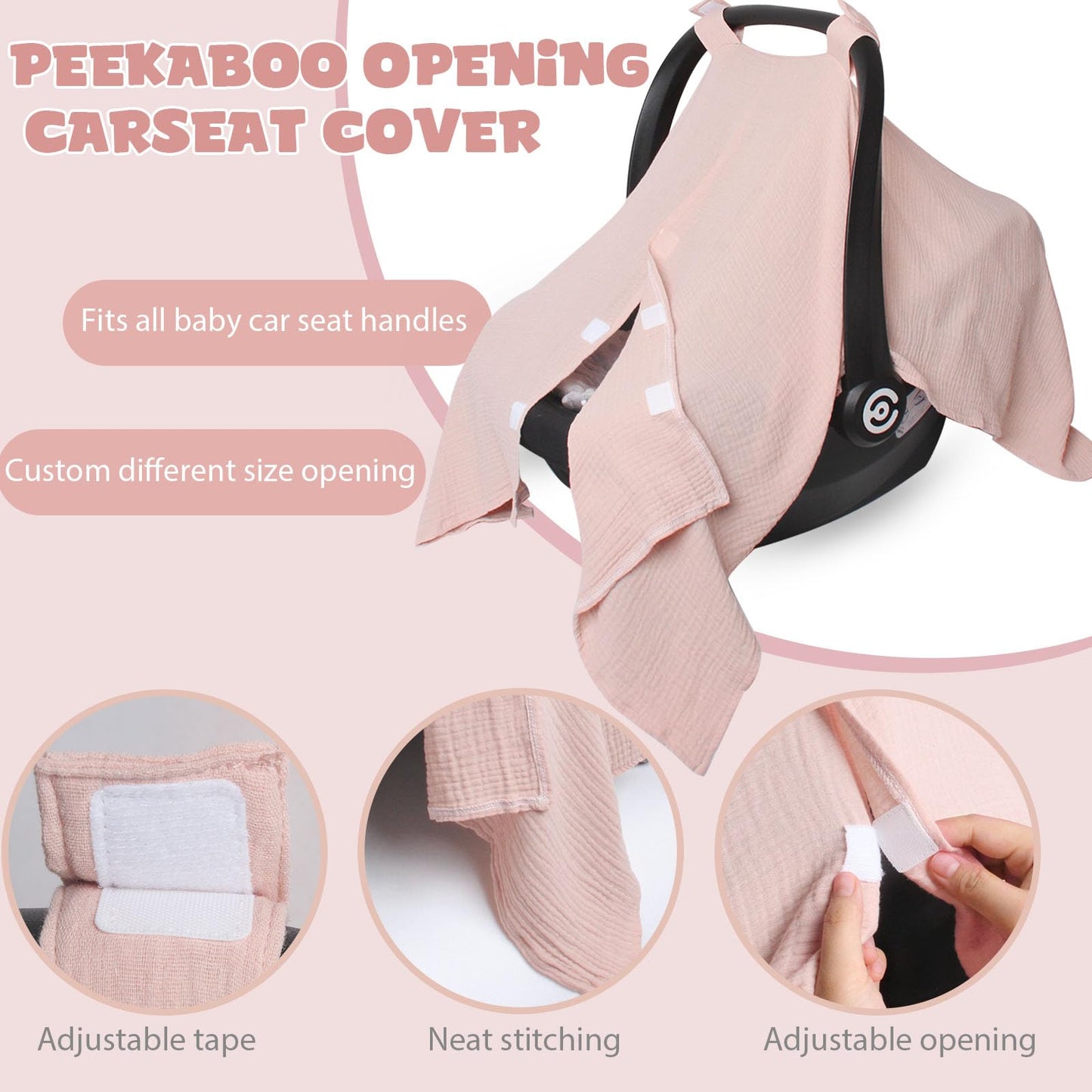 Boryokun Muslin Car Seat Cover For Babies, Multi-Use Nursing Cover, Breathable Infant Car Seat Canopy For Newborn (Pink)