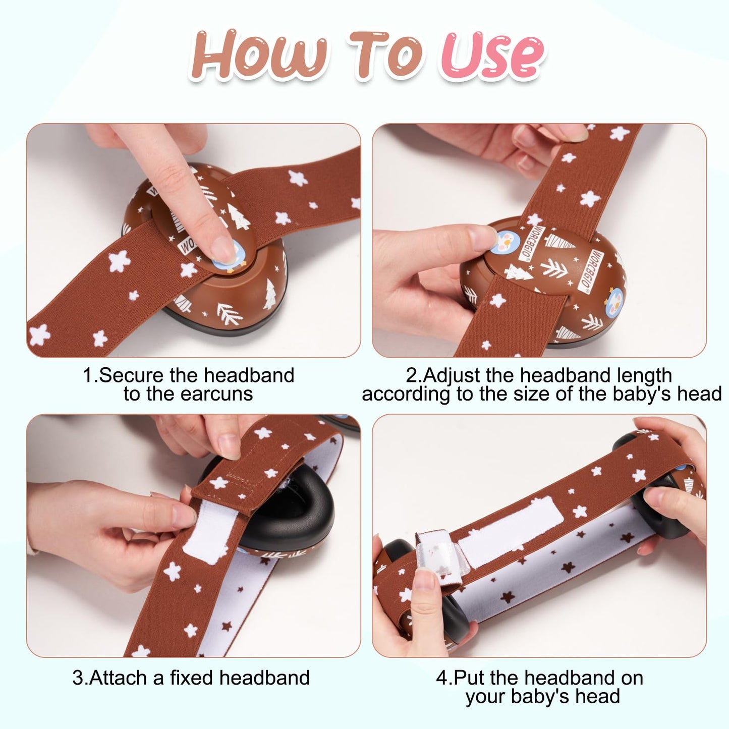 Worcbgio Infant Ear Protection Noise Cancelling Baby Ear Muffs, Toddler Hearing Protection With Adjustable Elastic Headband,Peng