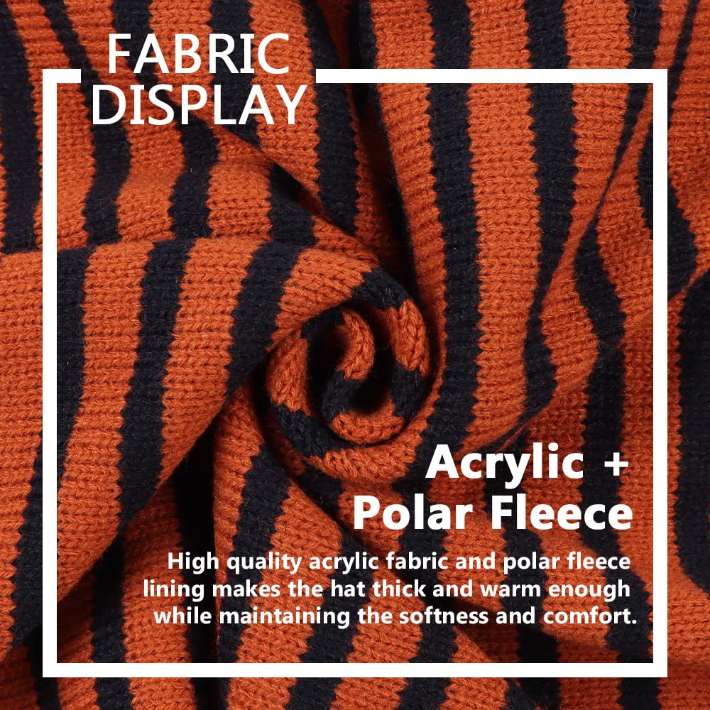 Jangannsa Knitted Baby Hat Scarf Set Winter Warm Boys Girls Beanie Fleece Lining Toddler Kids Hat With Pompom(Striped Caramel(Ha