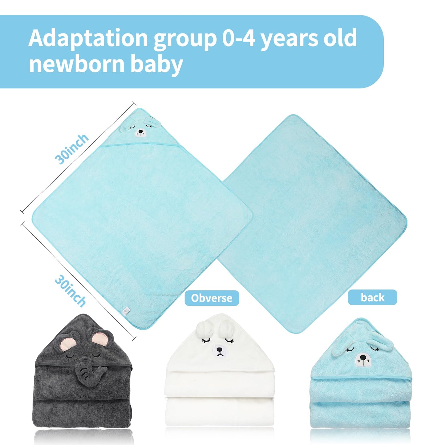 Vzznn 3 Pack Baby Towels Hooded - Ultra Soft Baby Bath Towels, Newborn Baby Essentials, Premium Absorbentand Hypoallergenic Towe