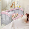 5-In-1 Baby Girl Bassinet Bedside Crib, Pink Bassinet Pack And Play Bedside Crib For Baby Girl