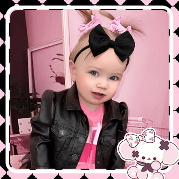 Lanmerry 3Pcs Baby Bow Headband For Baby Girls - Black, White, Pink - Soft, Stretchy, Non-Slip - Ideal Gift Set